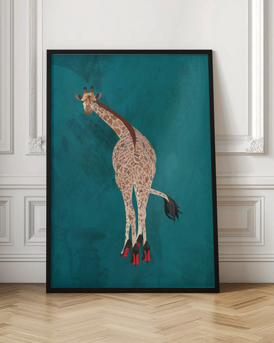 Quirky Giraffe Green - Stretched Canvas, Poster or Fine Art Print I Heart Wall Art