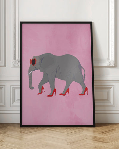 Elephant in heels and heart glasses - Stretched Canvas, Poster or Fine Art Print I Heart Wall Art