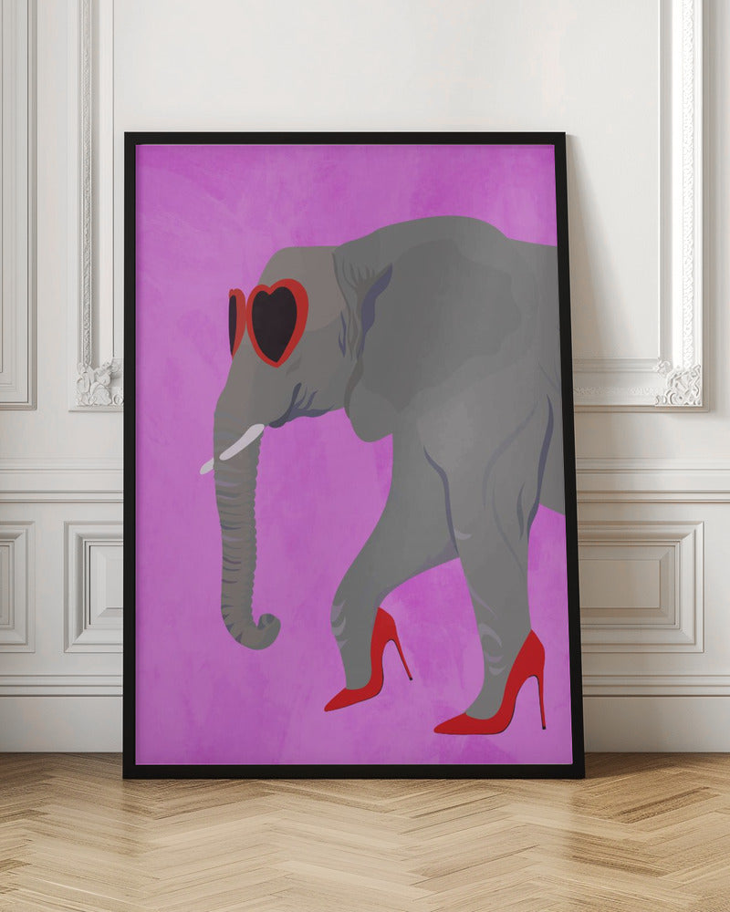 Flamingo profile in heels and heart glasses - Stretched Canvas, Poster or Fine Art Print I Heart Wall Art