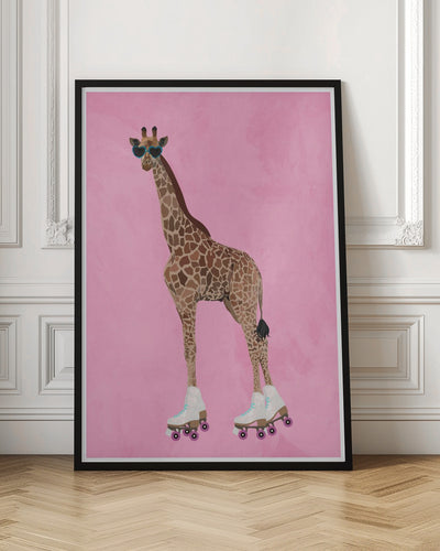 Rollerskating Giraffe - Stretched Canvas, Poster or Fine Art Print I Heart Wall Art