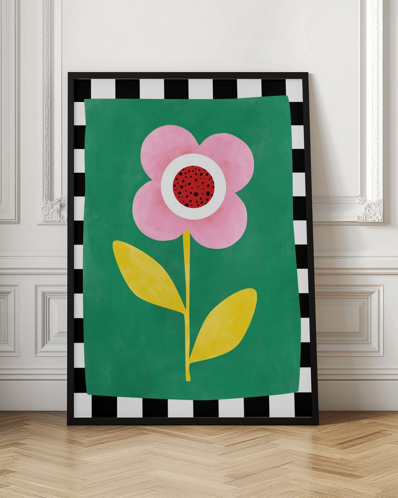 Pink Flower with Yellow Leaves - Stretched Canvas, Poster or Fine Art Print I Heart Wall Art