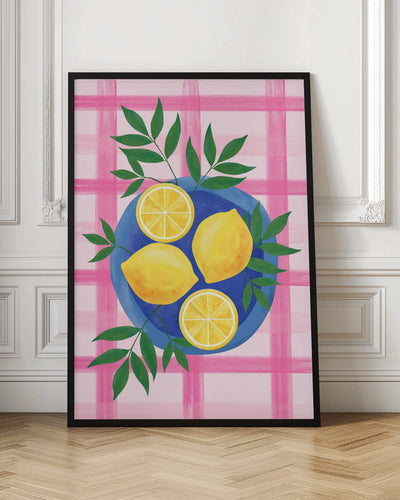 Lemons on a Blue Plate - Stretched Canvas, Poster or Fine Art Print I Heart Wall Art