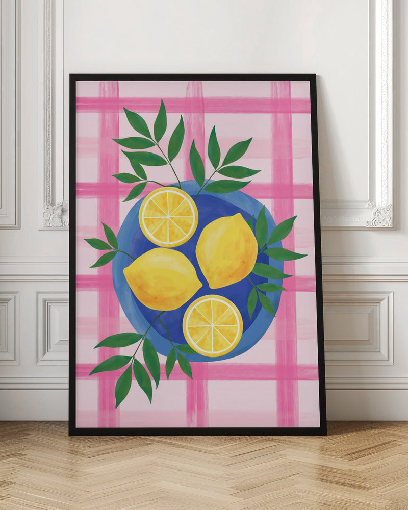 Lemons on a Blue Plate - Stretched Canvas, Poster or Fine Art Print I Heart Wall Art