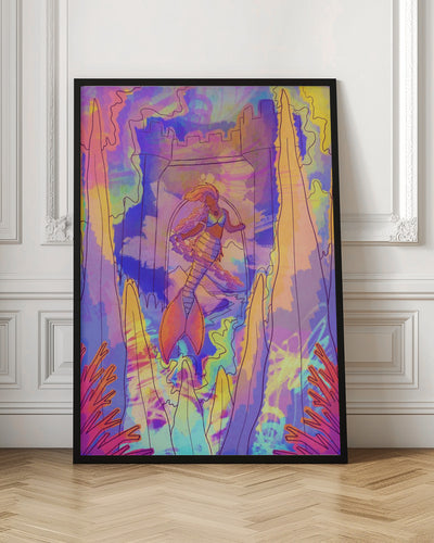 Mermaid and the Castle - Stretched Canvas, Poster or Fine Art Print I Heart Wall Art