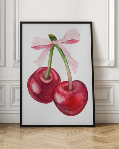 Red Cherry Pink Bow - Stretched Canvas, Poster or Fine Art Print I Heart Wall Art