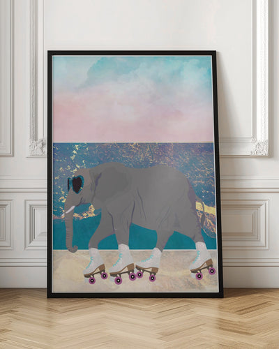 Elephant Rollerskating On holiday - Stretched Canvas, Poster or Fine Art Print I Heart Wall Art