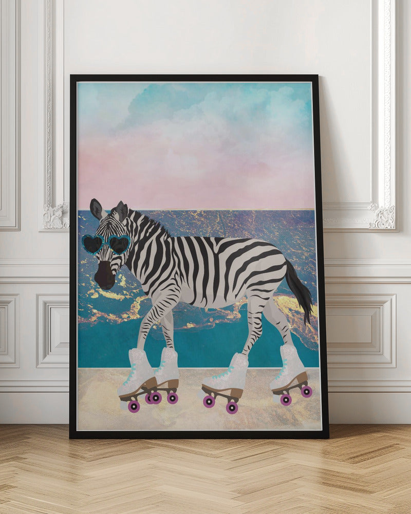 Zebra On Holiday Rollerksating - Stretched Canvas, Poster or Fine Art Print I Heart Wall Art