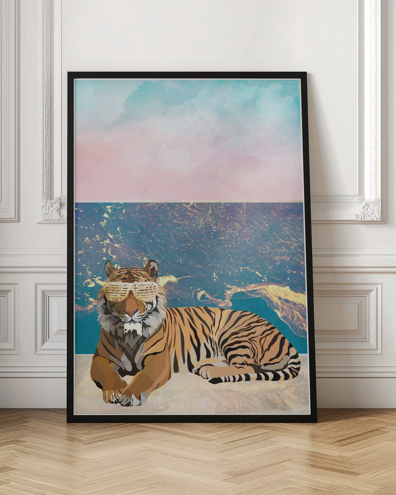 Tiger lying on the beach - Stretched Canvas, Poster or Fine Art Print I Heart Wall Art