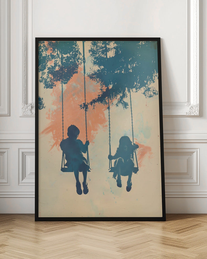 Kids On Swings - Stretched Canvas, Poster or Fine Art Print I Heart Wall Art