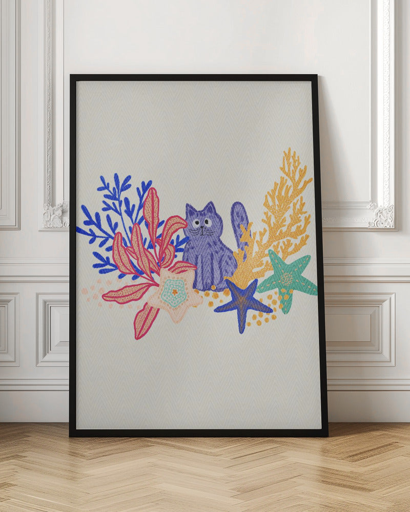 Cat and coral reef - Stretched Canvas, Poster or Fine Art Print I Heart Wall Art