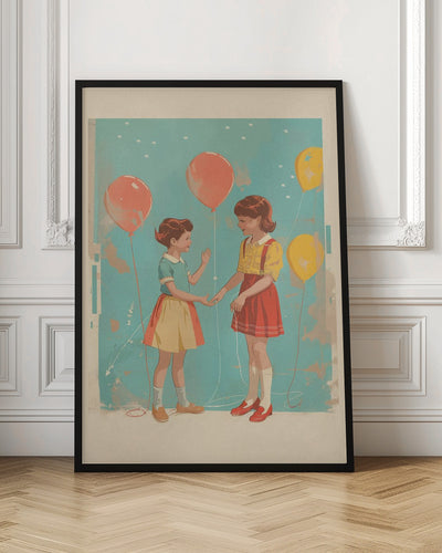 Retro kids at party - Stretched Canvas, Poster or Fine Art Print I Heart Wall Art