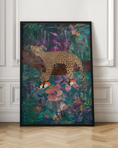 Tropical Floral Jungle - Leopard wearing shoes - Stretched Canvas, Poster or Fine Art Print I Heart Wall Art