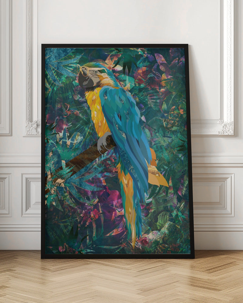 Tropical Floral Jungle - Macaw - Stretched Canvas, Poster or Fine Art Print I Heart Wall Art