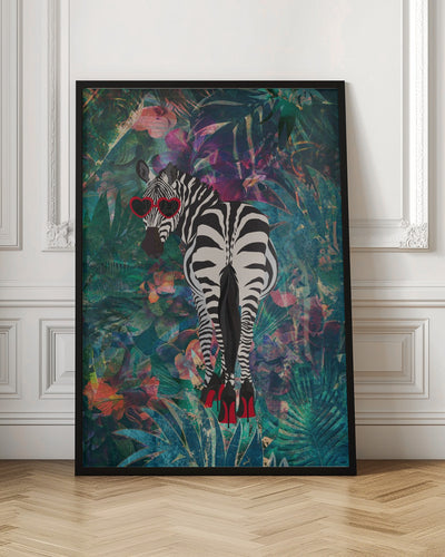 Tropical Floral Jungle - zebra in heels 2 - Stretched Canvas, Poster or Fine Art Print I Heart Wall Art