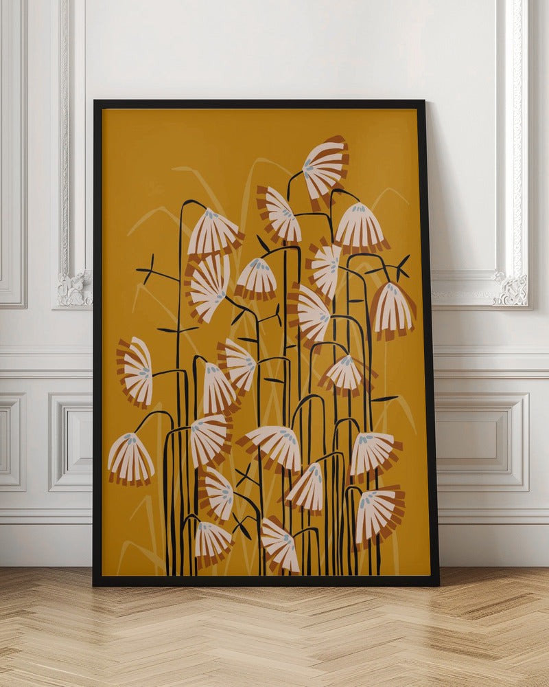 Linocut flower meadow mustard yellow - Stretched Canvas, Poster or Fine Art Print I Heart Wall Art