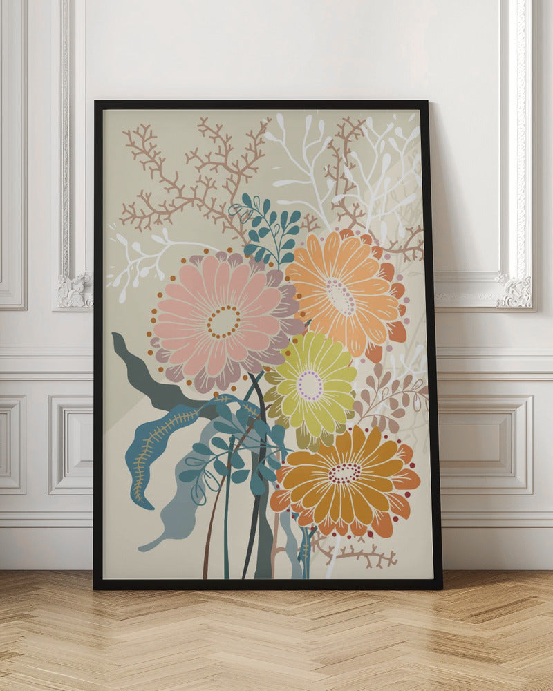 Springtime Daisies Earthy Tones - Stretched Canvas, Poster or Fine Art Print I Heart Wall Art