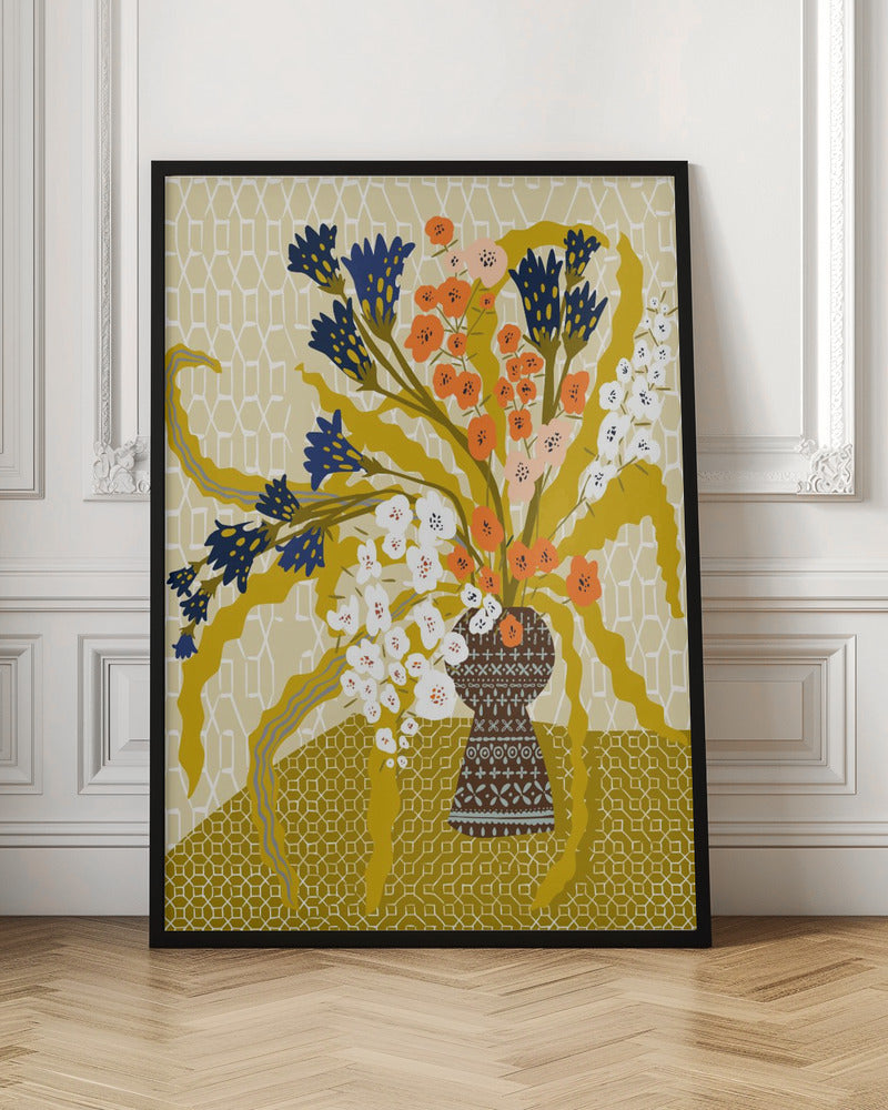 Floral Contemporary Still Life Mustard Yellow - Stretched Canvas, Poster or Fine Art Print I Heart Wall Art