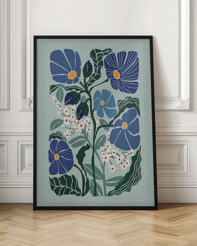 Klimt Flowers Light Blue - Stretched Canvas, Poster or Fine Art Print I Heart Wall Art