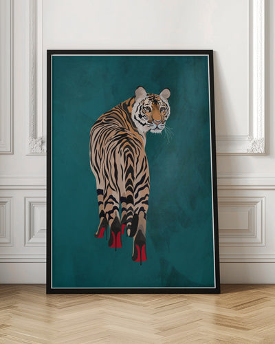 Tiger in heels - teal - Stretched Canvas, Poster or Fine Art Print I Heart Wall Art