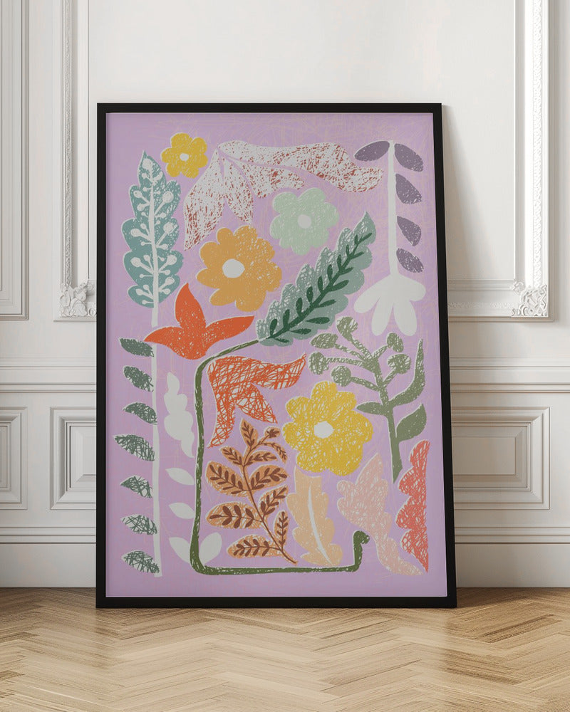 Block print summer meadow soft lilac - Stretched Canvas, Poster or Fine Art Print I Heart Wall Art