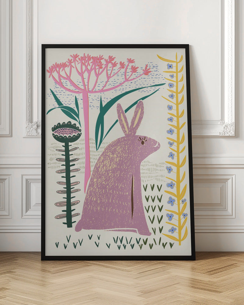 Block print lilac bunny - Stretched Canvas, Poster or Fine Art Print I Heart Wall Art