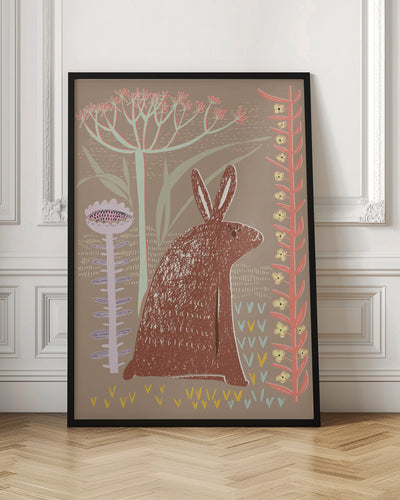 Block print brown bunny - Stretched Canvas, Poster or Fine Art Print I Heart Wall Art