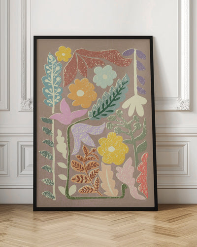 Block print summer meadow earthy tones - Stretched Canvas, Poster or Fine Art Print I Heart Wall Art