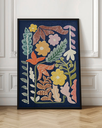 Block print summer meadow dark blue - Stretched Canvas, Poster or Fine Art Print I Heart Wall Art