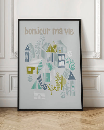 bonjour ma vie; City life collection soft grey - Stretched Canvas, Poster or Fine Art Print I Heart Wall Art