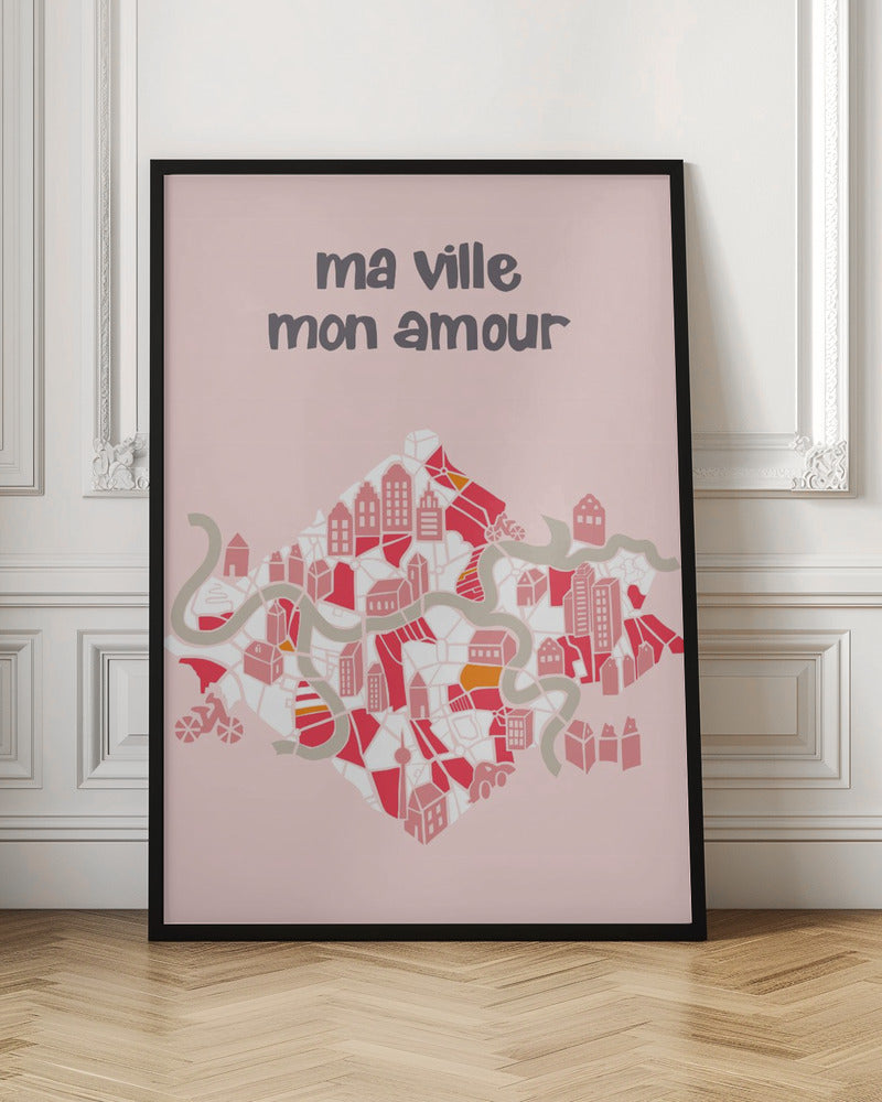 ma ville mon amour; City life collection pearl pink - Stretched Canvas, Poster or Fine Art Print I Heart Wall Art