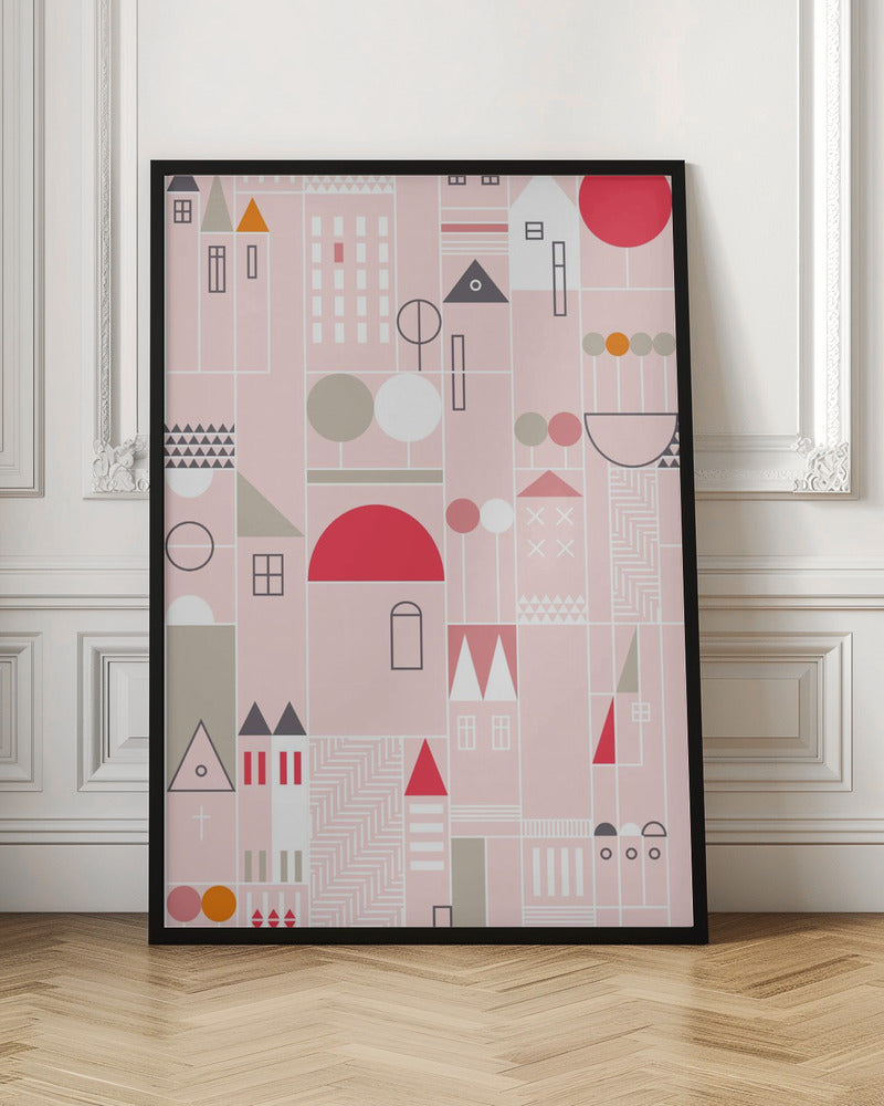 City life blocks pearl pink pattern - Stretched Canvas, Poster or Fine Art Print I Heart Wall Art