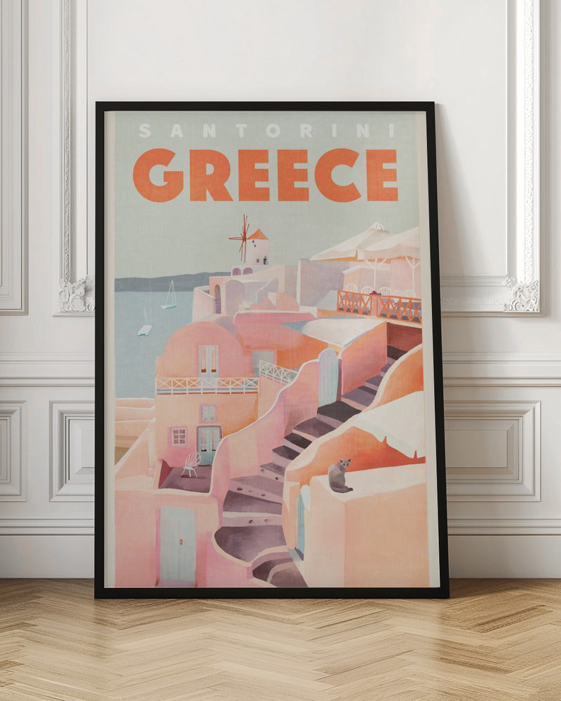 Santorini Greece Vintage Travel Poster - Stretched Canvas, Poster or Fine Art Print I Heart Wall Art