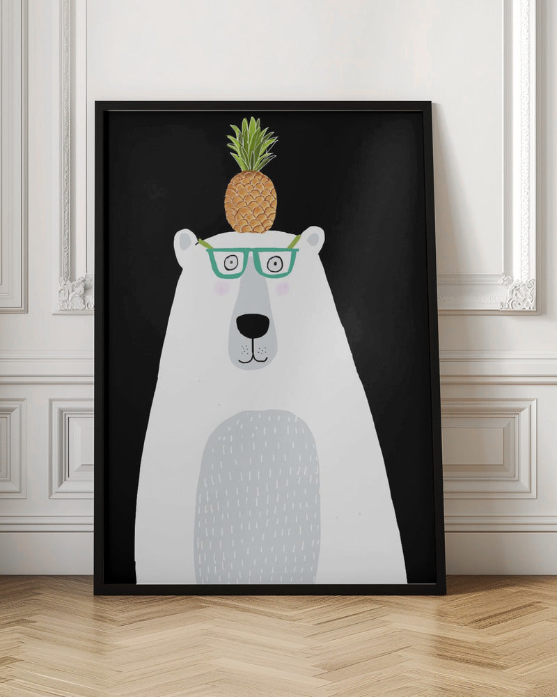 Funny White Polar Bear Wearing Glasses with Pineapple - Stretched Canvas, Poster or Fine Art Print I Heart Wall Art