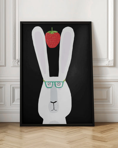 Cute White Rabbit with Strawberry by Artist Carla Daly - Stretched Canvas, Poster or Fine Art Print I Heart Wall Art