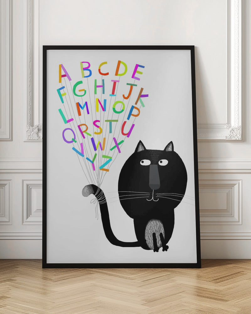 Cute Black Cat with Alphabet Letters by Carla Daly - Stretched Canvas, Poster or Fine Art Print I Heart Wall Art