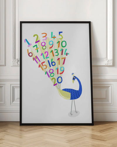 Beautiful Peacock with Numbers 1 to 20 by Carla Daly - Stretched Canvas, Poster or Fine Art Print I Heart Wall Art