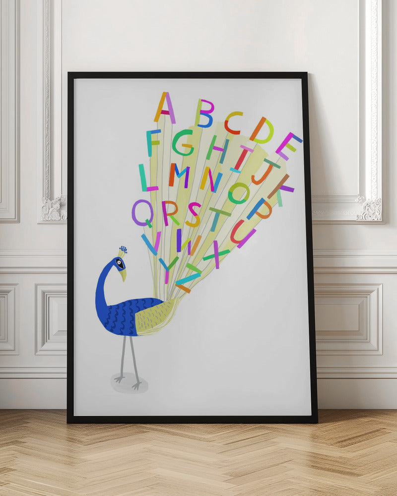 Beautiful Peacock with Alphabet Letters in Plume - Stretched Canvas, Poster or Fine Art Print I Heart Wall Art