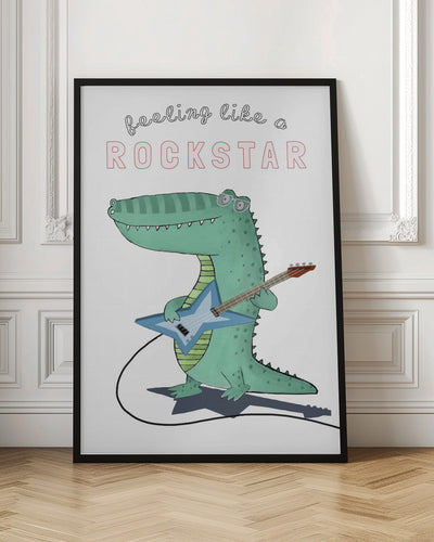 Feeling Like A Rockstar! Funny Crocodile Playing the Guitar - Stretched Canvas, Poster or Fine Art Print I Heart Wall Art