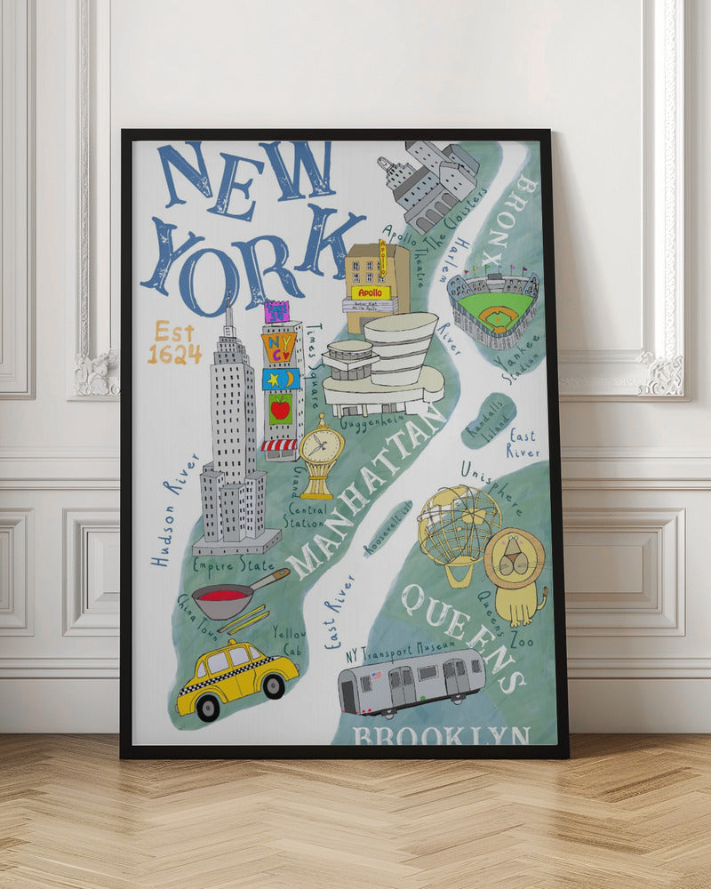 Illustrated Map of New York by Artist Carla Daly - Stretched Canvas, Poster or Fine Art Print I Heart Wall Art