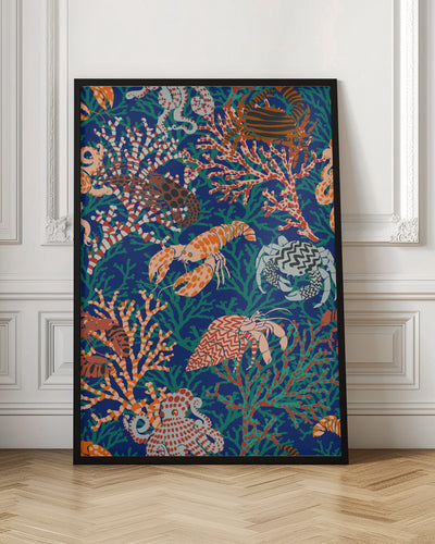 Vibrant coral reef blue and orange pattern - Stretched Canvas, Poster or Fine Art Print I Heart Wall Art