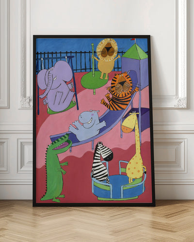 Jungle Animals in the Playground by Artist Carla Daly - Stretched Canvas, Poster or Fine Art Print I Heart Wall Art