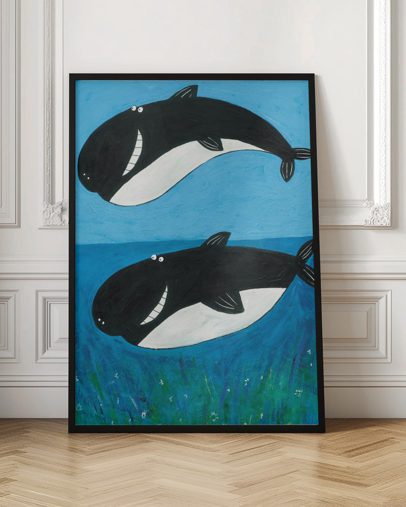 Two Whales in the Ocean by Artist Carla Daly - Stretched Canvas, Poster or Fine Art Print I Heart Wall Art