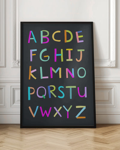 Hand Drawn Alphabet Letters on Black Background by Artist Carla Daly - Stretched Canvas, Poster or Fine Art Print I Heart Wall Art