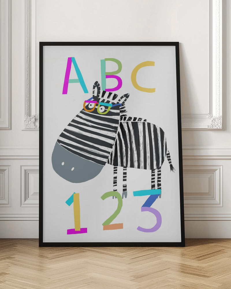 ABC and 123 Letters and Numbers with Zebra by Artist Carla Daly - Stretched Canvas, Poster or Fine Art Print I Heart Wall Art