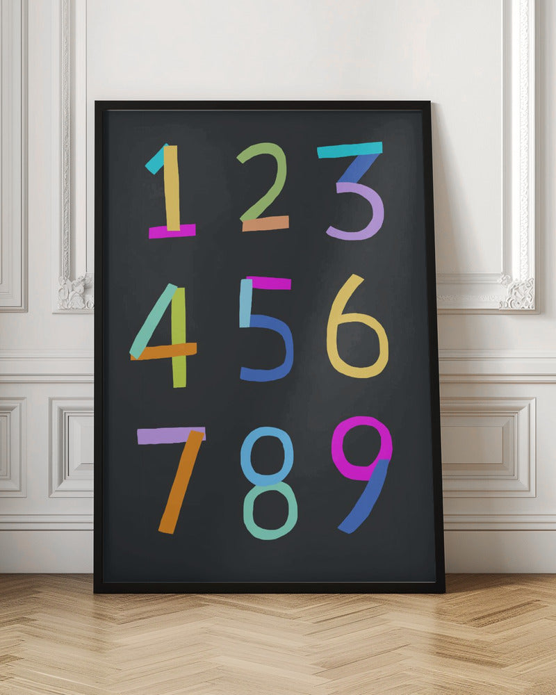 Hand Drawn Numbers 1 to 9 on Black Background by Artist Carla Daly - Stretched Canvas, Poster or Fine Art Print I Heart Wall Art