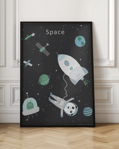 Funny Panda with Space Rocket by Artist Carla Daly - Stretched Canvas, Poster or Fine Art Print I Heart Wall Art