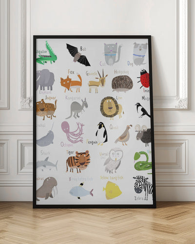 Illustrated Alphabet Animal Letters on White Background by Carla Daly - Stretched Canvas, Poster or Fine Art Print I Heart Wall Art