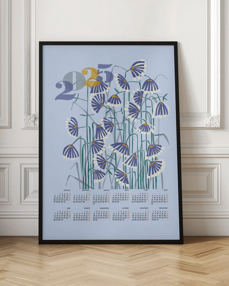 calendar 2025 Linocut flowers light - Stretched Canvas, Poster or Fine Art Print I Heart Wall Art