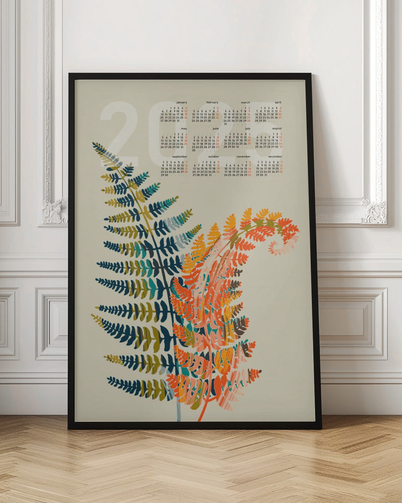 Calendar 2025 colorful fern leaves - Stretched Canvas, Poster or Fine Art Print I Heart Wall Art