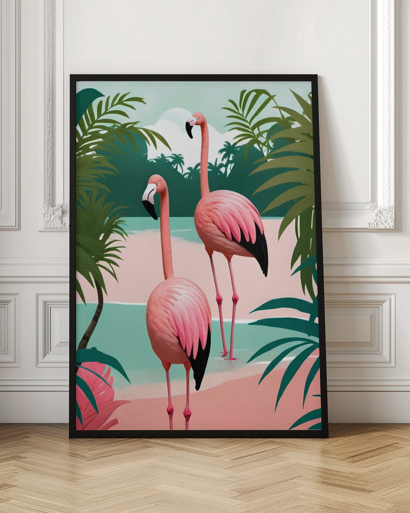 Tropical Flamingo Paradise - Stretched Canvas, Poster or Fine Art Print I Heart Wall Art